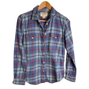 Filson Women Plaid Flannel Button Down Shirt S Blue Red FCOP007689